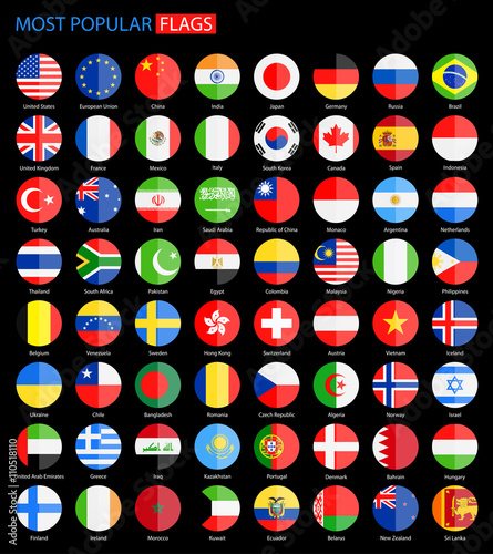 Flat Round Most Popular Flags on Black Background - Vector Collection



Vector Set of National Flag Icons
