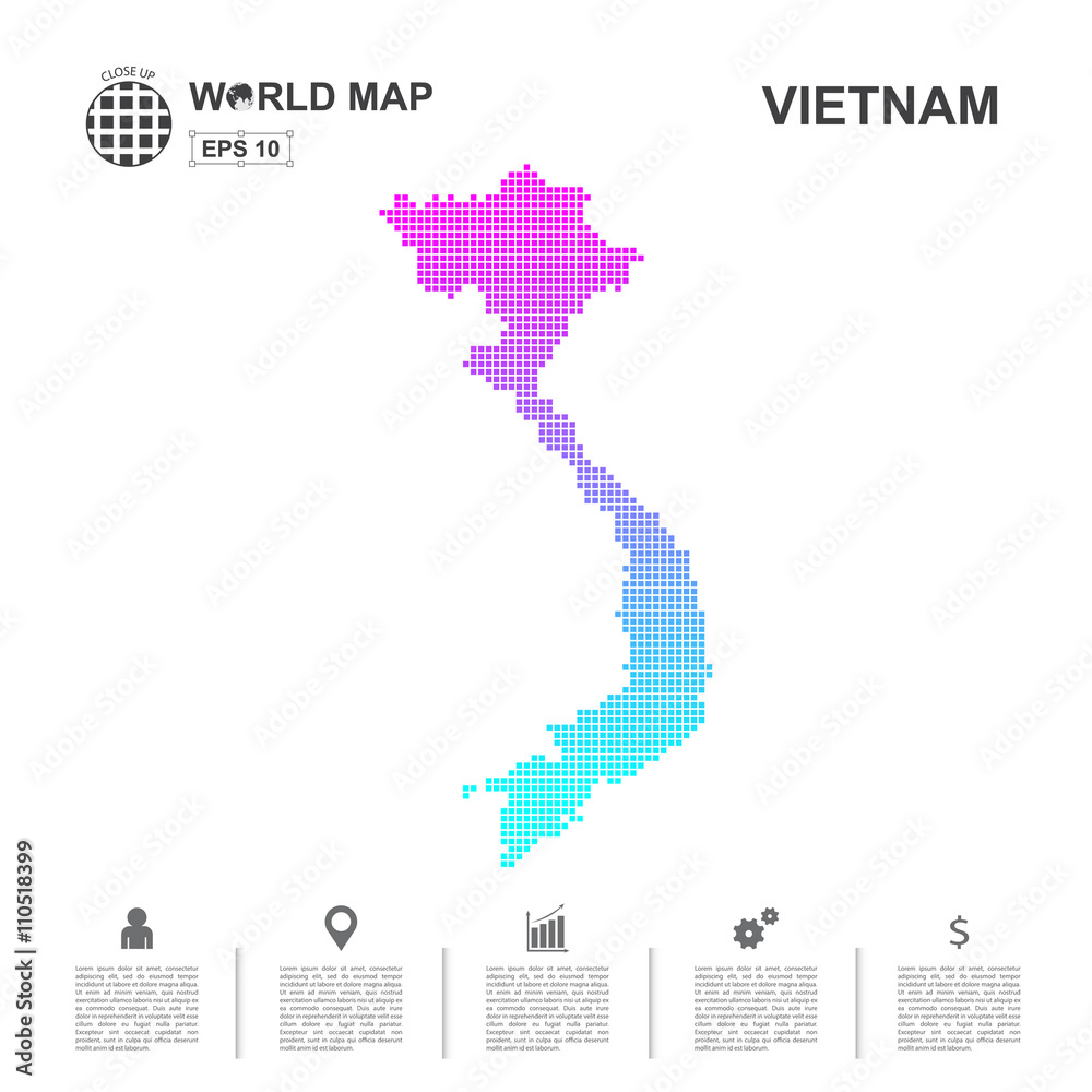 Fototapeta premium Map Of Vietnam pixel Vector