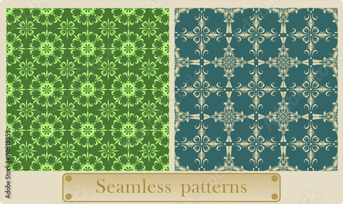 Two vector vintage textures in blue and green tones.