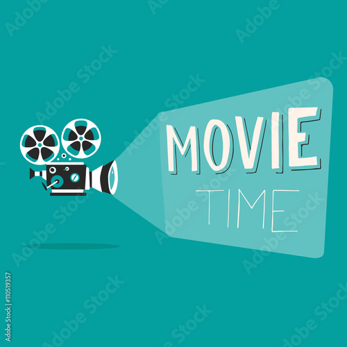 Movie time poster. Cartoon vector illustration. Cinema motion picture