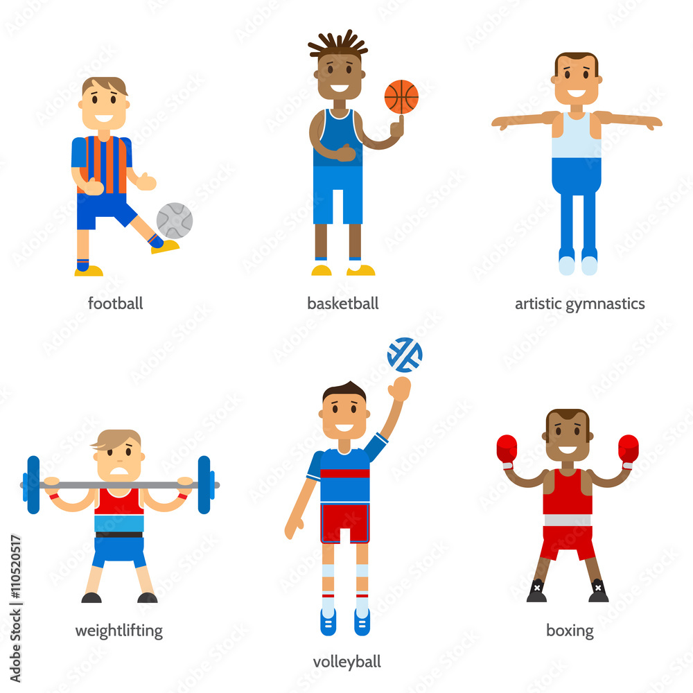 Naklejka Set icons sportsmen of summer sport isolated. Vector stock illustration sportsmen in uniform. Flat design winter sport.