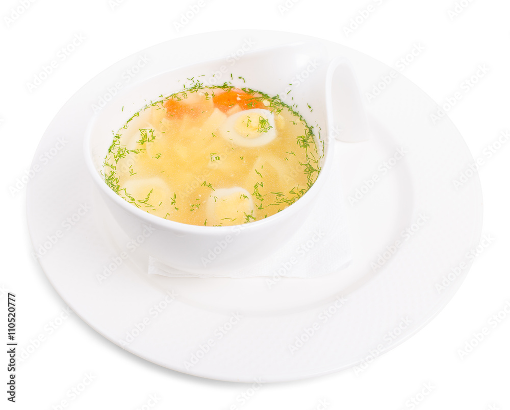 Chicken consomme soup with homemade noodles. Chicken consomme soup with homemade noodles.