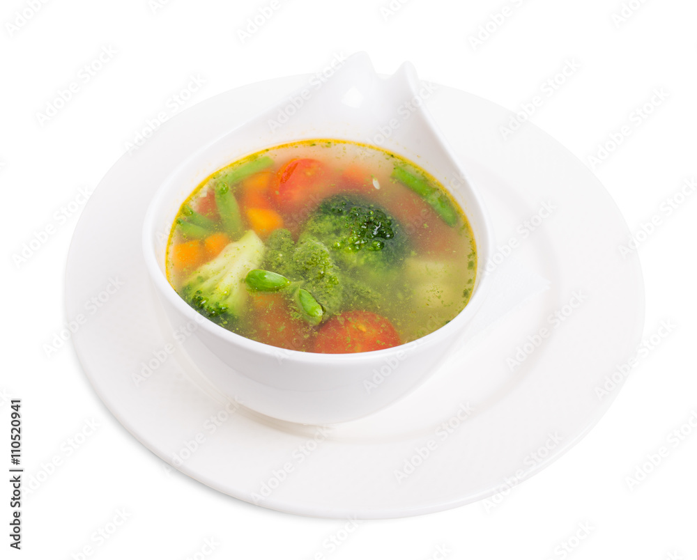 Bowl of minestrone soup with pesto. Bowl of minestrone soup with pesto.