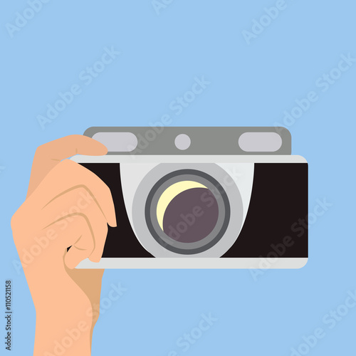 "Camera in hand" icon in flat design.