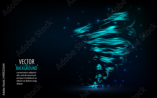 Vector abstract tornado. Bright abstract twist on dark background.