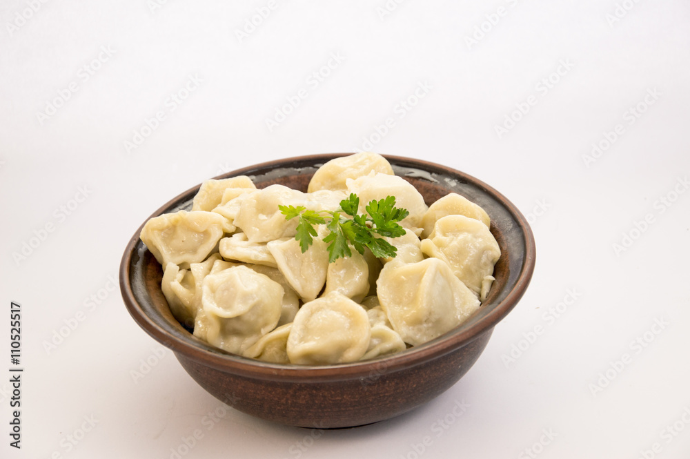 Traditional Russian meat food on white and blue background Traditional Russian meat food on white and blue background