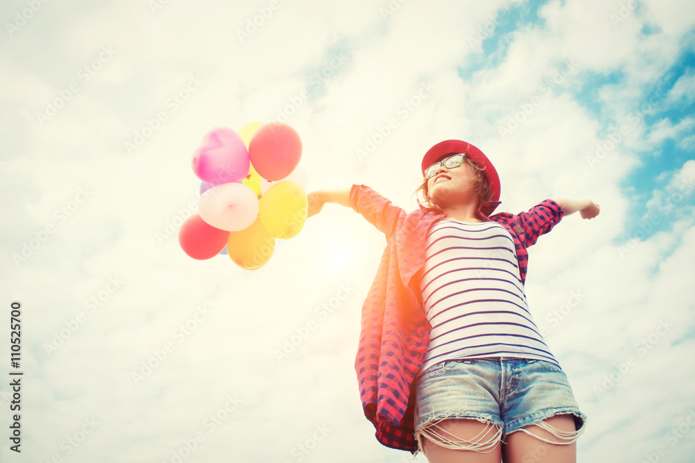 Fototapeta premium young beautiful woman holding balloon very happy on the fresh ai