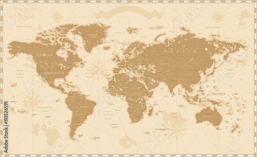Fototapeta Old Vintage Retro World Map