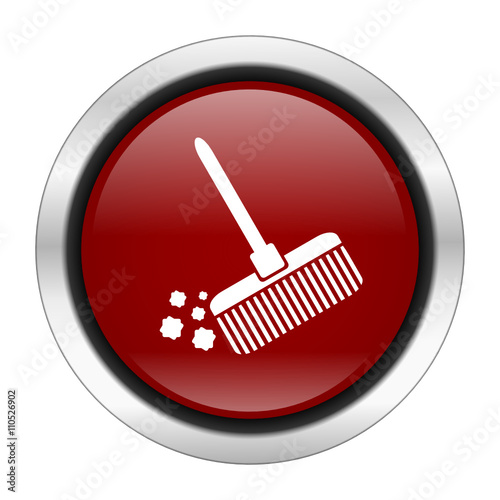 red round glossy vector broom web icon