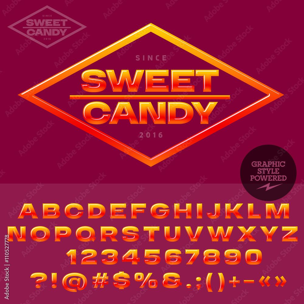 Pink and yellow glossy logo for candy and sweet store. Vector set of ...