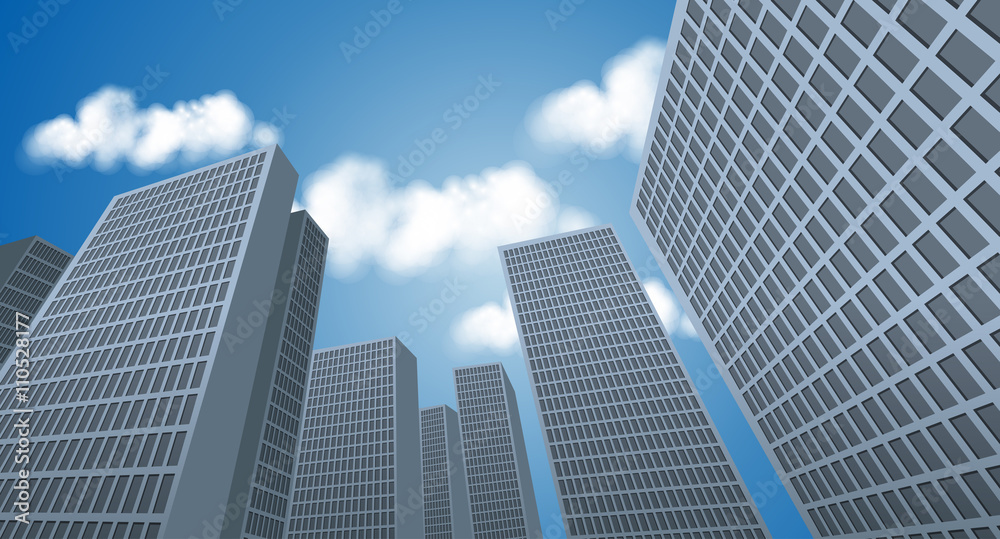 Obraz premium Big city landscape with tall buildings. Skyscrapers.