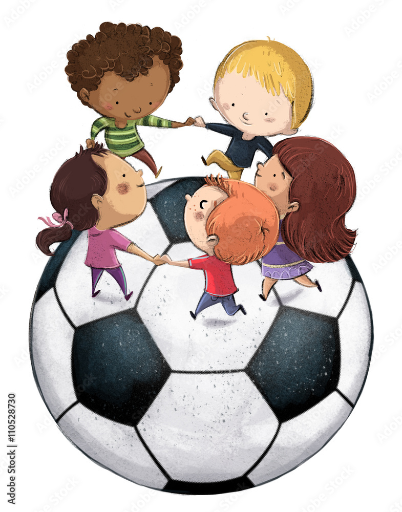niños con pelota en mundial futbol Stock Illustration