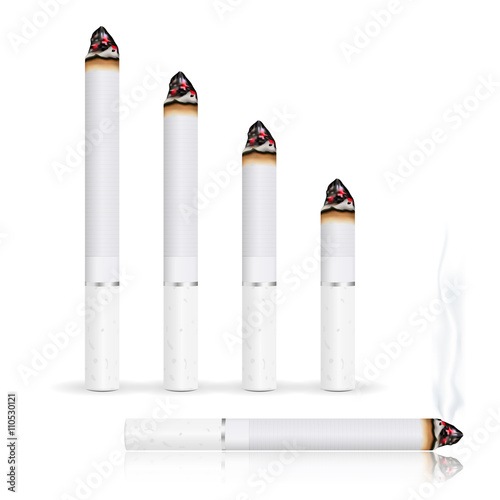 Burning cigarette. Stages of burning