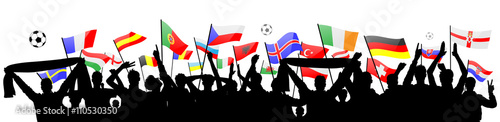 Fußball EM Fans Jubel Silhouette mit Europa Flaggen