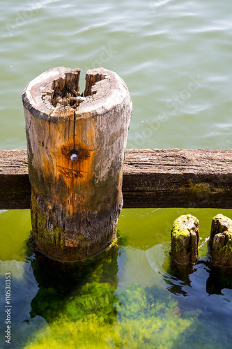 Old wooden piece of waterfront at the Port of Gdansk
