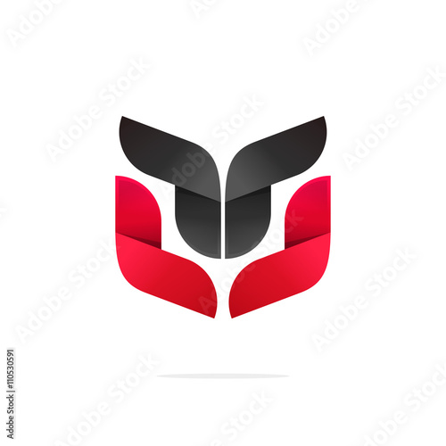 Abstract coat of arms strong vector illustration, beauty gradient red black logo concept, tech symbol, trend shape, modern brand design, geometric animal, robot face isolated on white background
