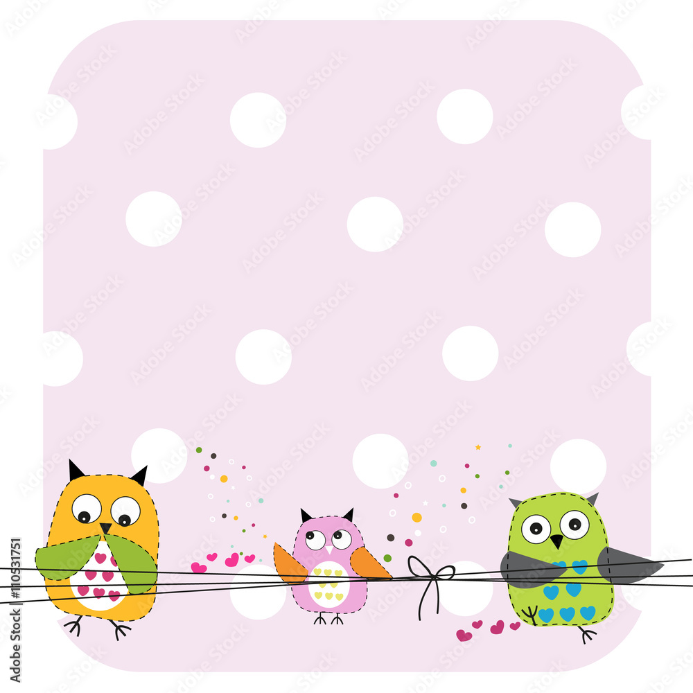 Fototapeta premium Cute Owls Family Baby Shower greeting card vector illustration