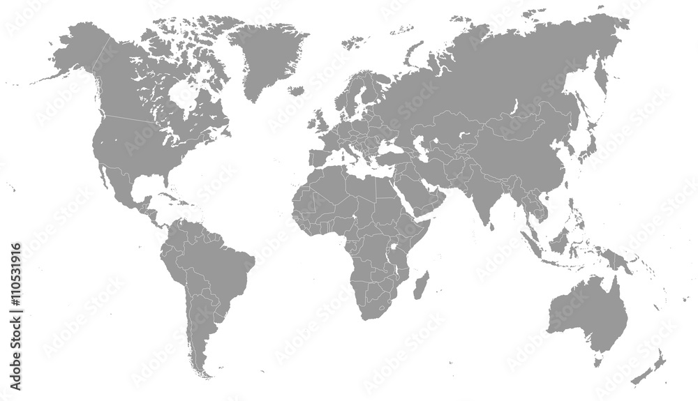 Obraz premium Mapa świata w skali szarości - ilustracja