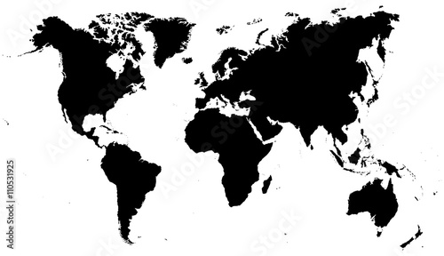 Black World Map - illustration      Highly detailed contour of world map.