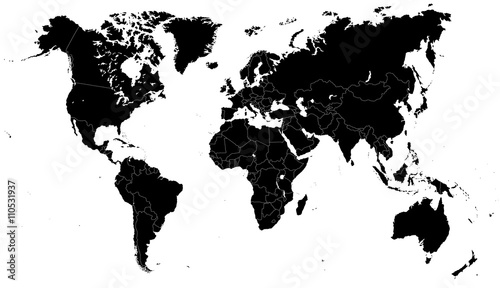 Black World Map - illustration      Highly detailed contour of world map.