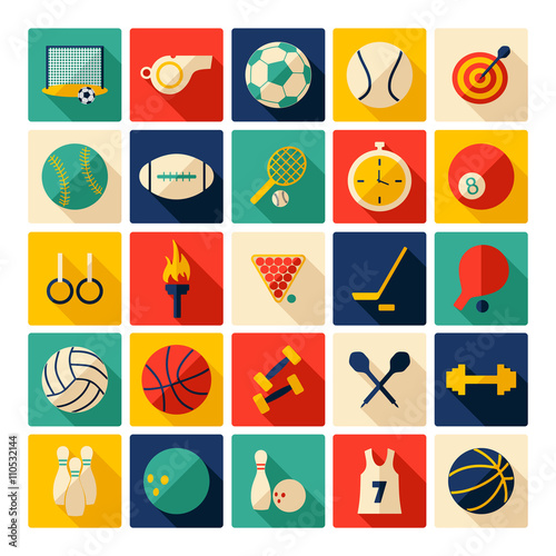 Flat concept, design with shadow, sports icons