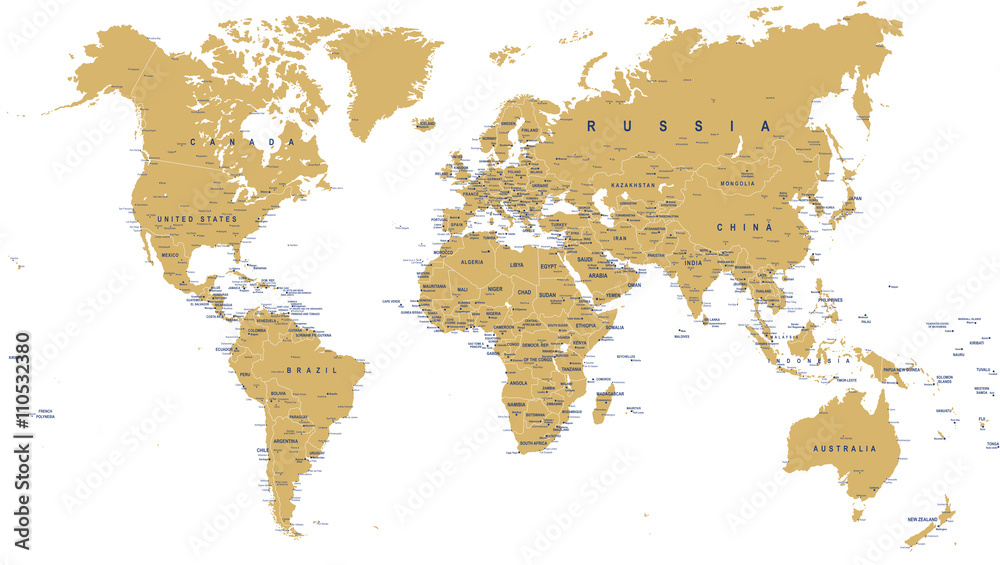 Golden World Map - borders, countries, cities and globes - illustration


Highly detailed vector illustration of world map.