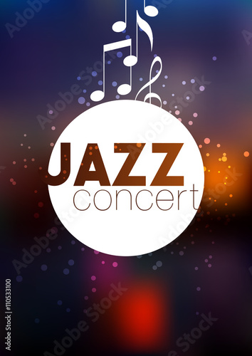 Vertical music jazz poster with blurred background and text. 