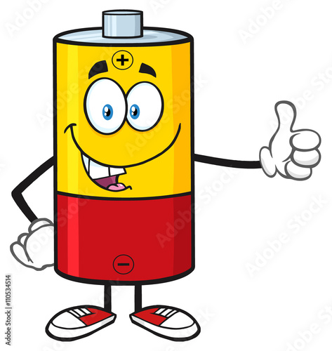 Funny Battery Cartoon Mascot Character Giving A Thumb Up