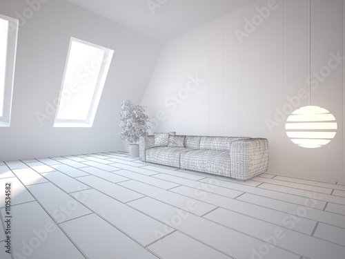Fototapeta Naklejka Na Ścianę i Meble -  white interior design of living room -3D illustration