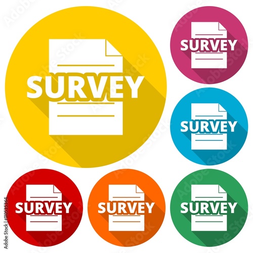 Survey design, vector illustration icons set with long shadow