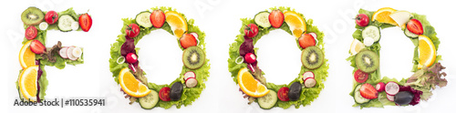 Word food made of salad and fruits © simonidadj