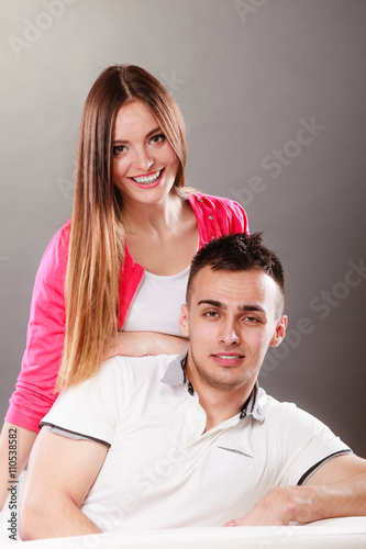 Portrait of smiling woman and man. Happy couple.