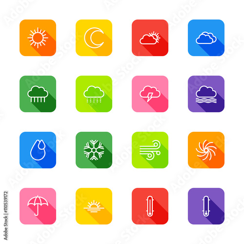 white line weather icon set on colorful rounded rectangle with shadow for web design, user interface (UI), infographic and mobile application (apps)