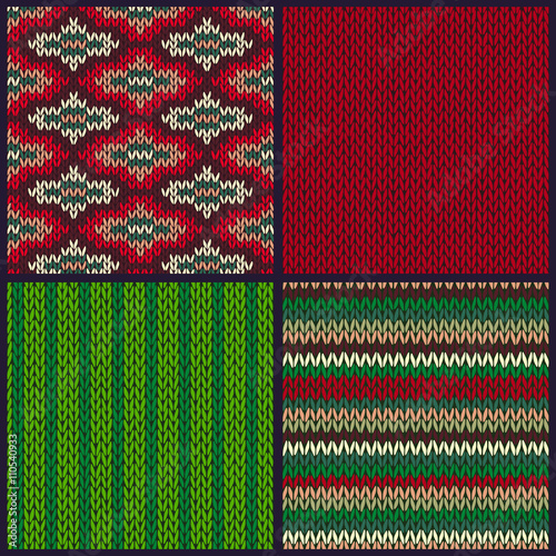 Seamless Knitted Pattern. Set of Christmas Samples. Collection