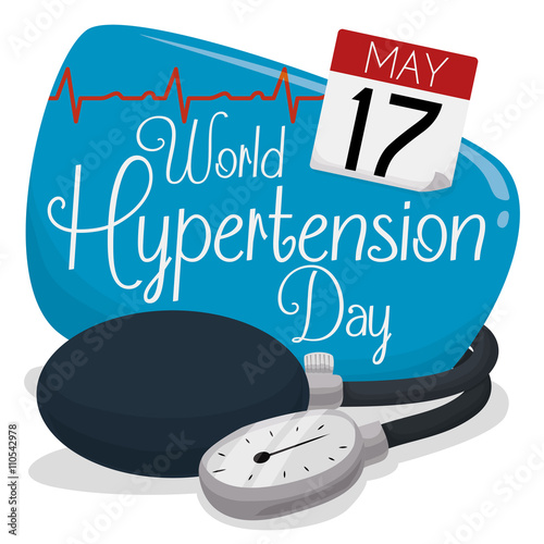 Commemorative Sign for Hypertension Day with Blood Pressure Meter, Vector Illustration