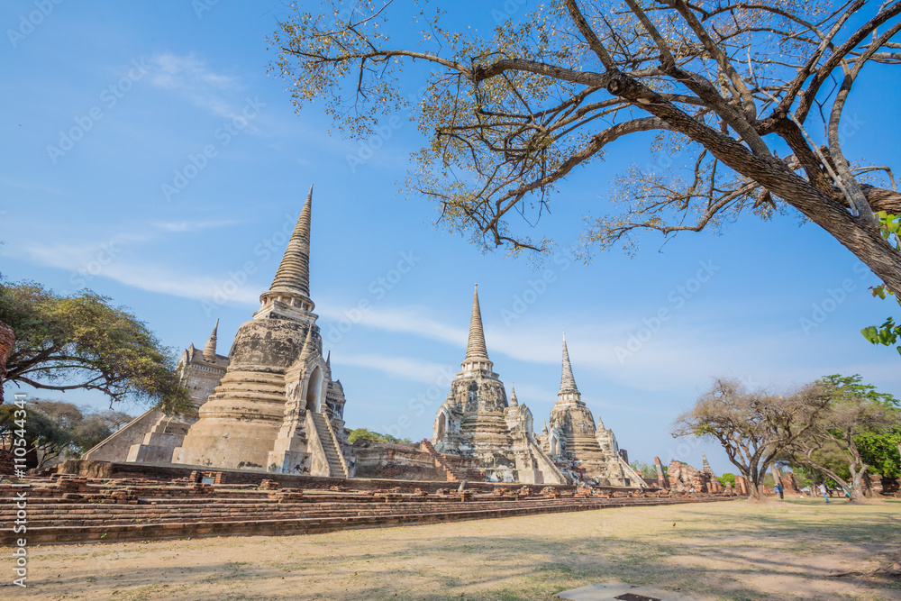 Temple- Ancient Pagoda wat phrasisanpetch Beautiful ancient temple in Ayutthaya Thailand.