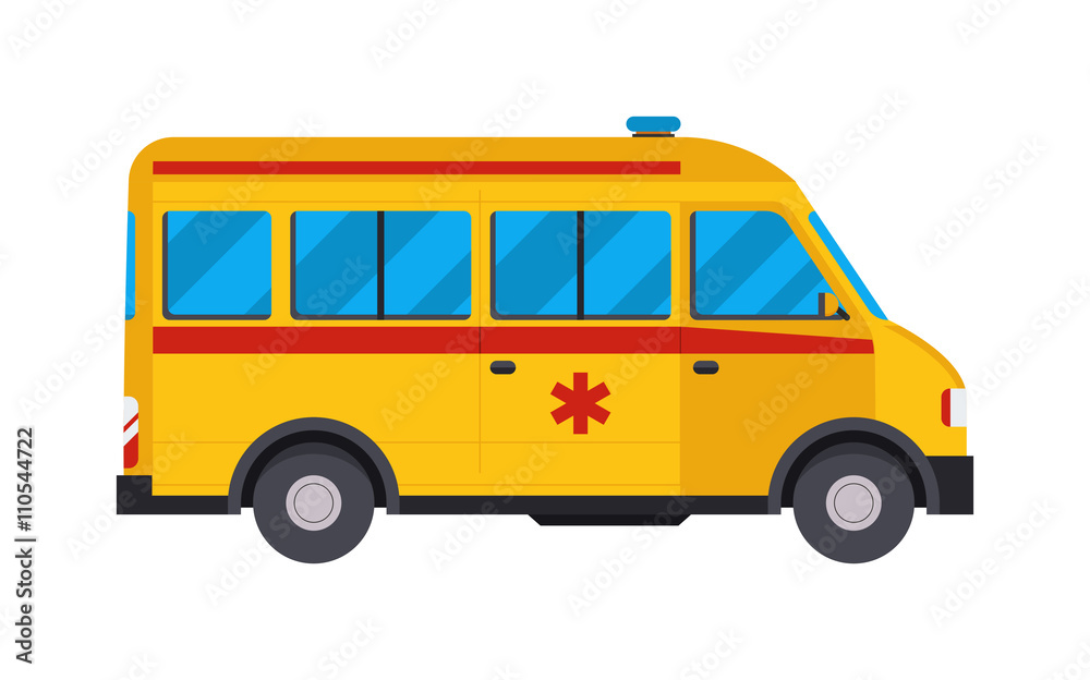Yellow ambulance car vector illustration.