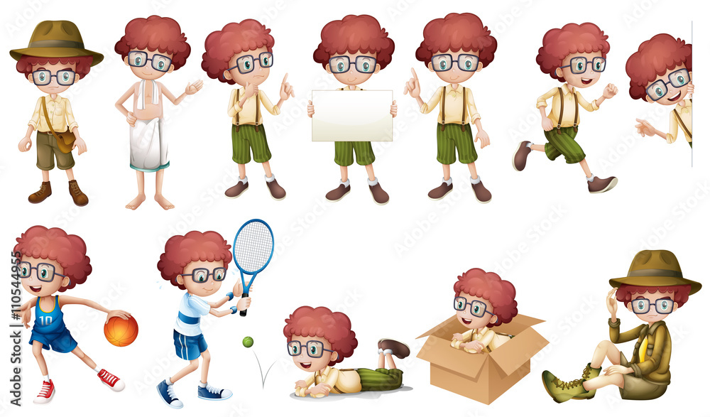 Boy character in different actions