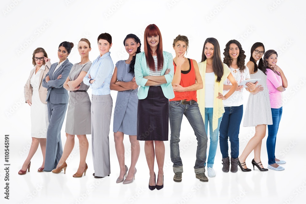 Composite image of smiling hipster woman with arms crossed Composite image of smiling hipster woman with arms crossed