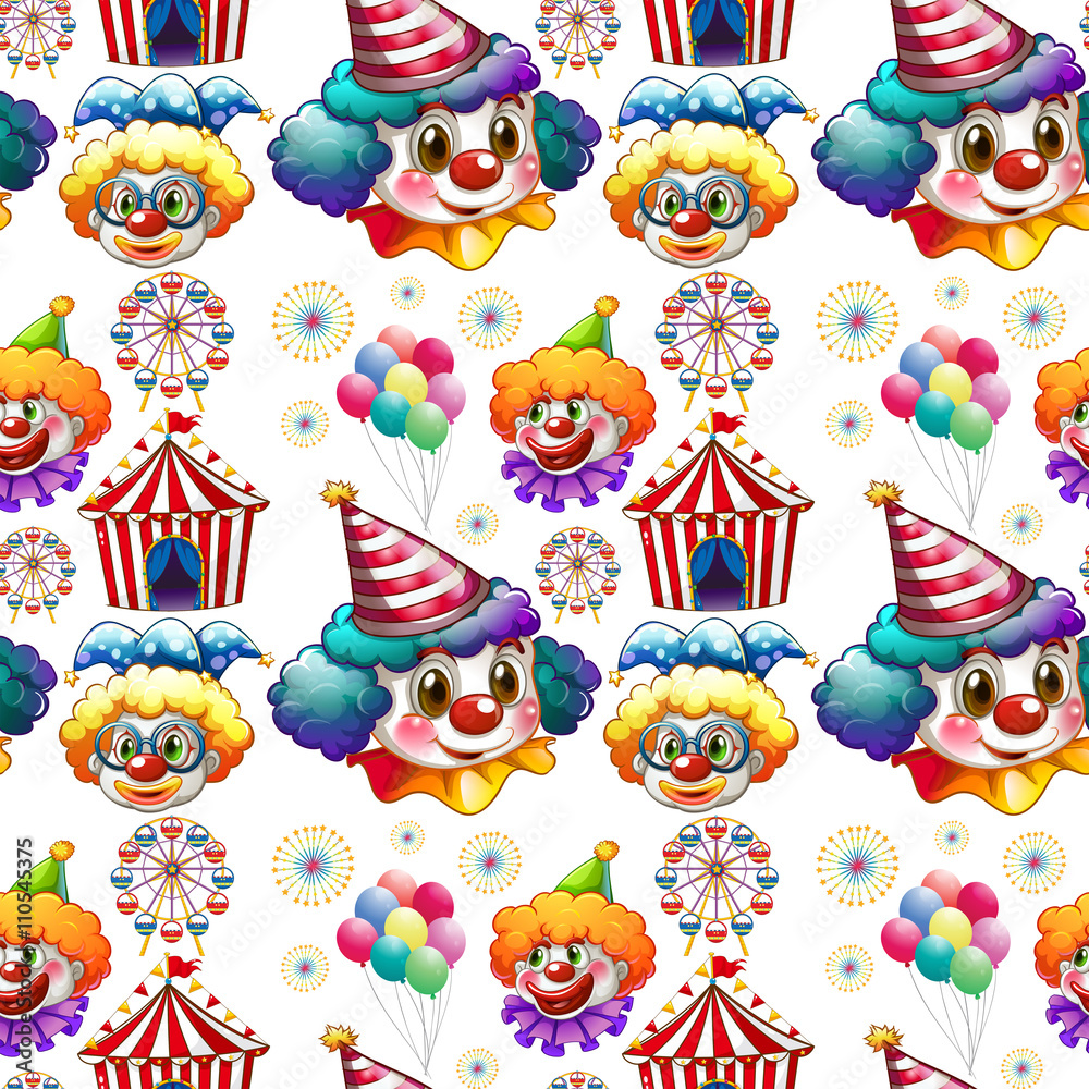 Seamless background  with clowns and circus