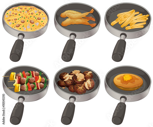 Different food in the frying pan