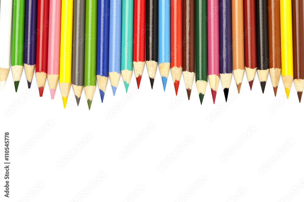 image of color pencils arranged side by side. image of color pencils arranged side by side.