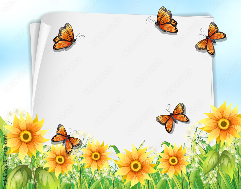 Fototapeta premium Paper design with butterflies and flowers