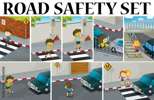 Different scenes with road safety