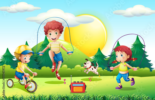 Kids jumping rope in the park