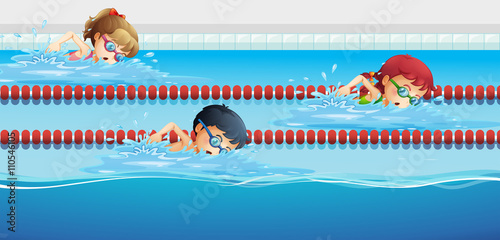 Swimmers racing in the pool