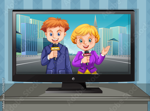 Two news reporters on television