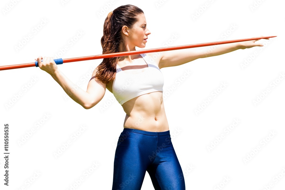 Front view of sportswoman is practising javelin throw Front view of sportswoman is practising javelin throw