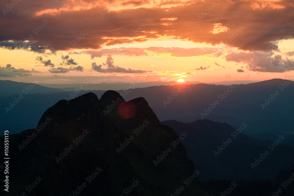 Sunset on high sub alpine mountain