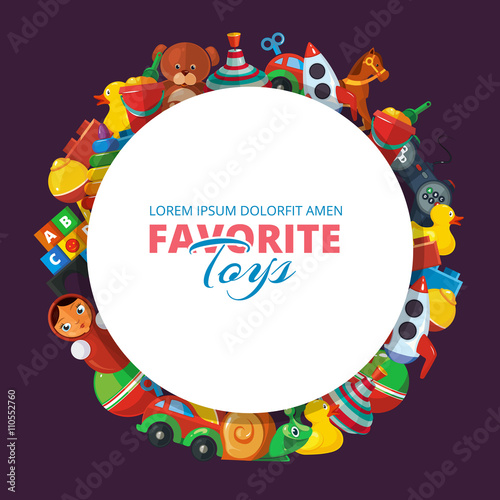 Toys icons for kids in circle shape